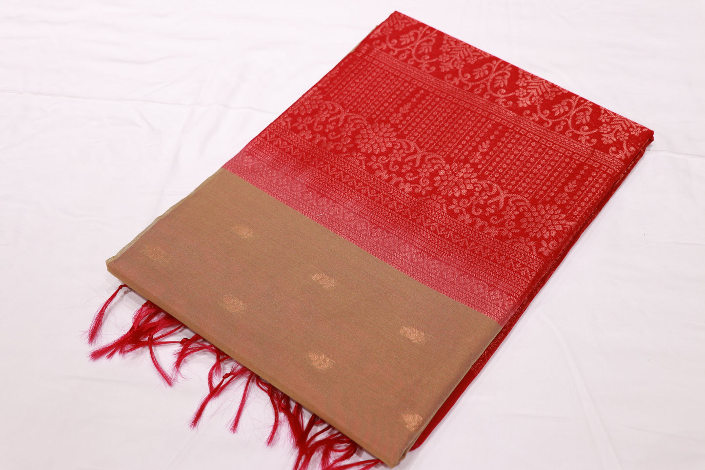 Silk Cotton Saree Sandal With Pink Colour - Vaishali Silks