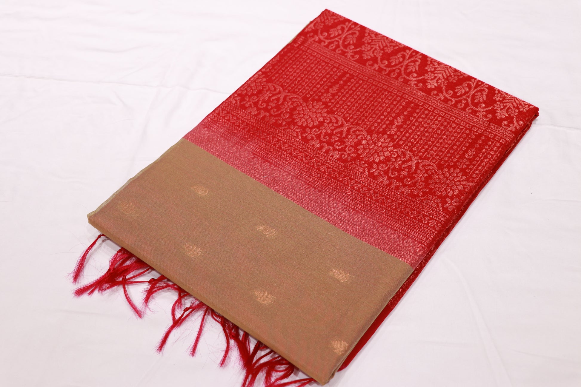 Silk Cotton Saree Sandal With Pink Colour - Vaishali Silks