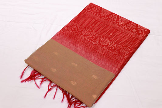 Silk Cotton Saree Sandal With Pink Colour - Vaishali Silks