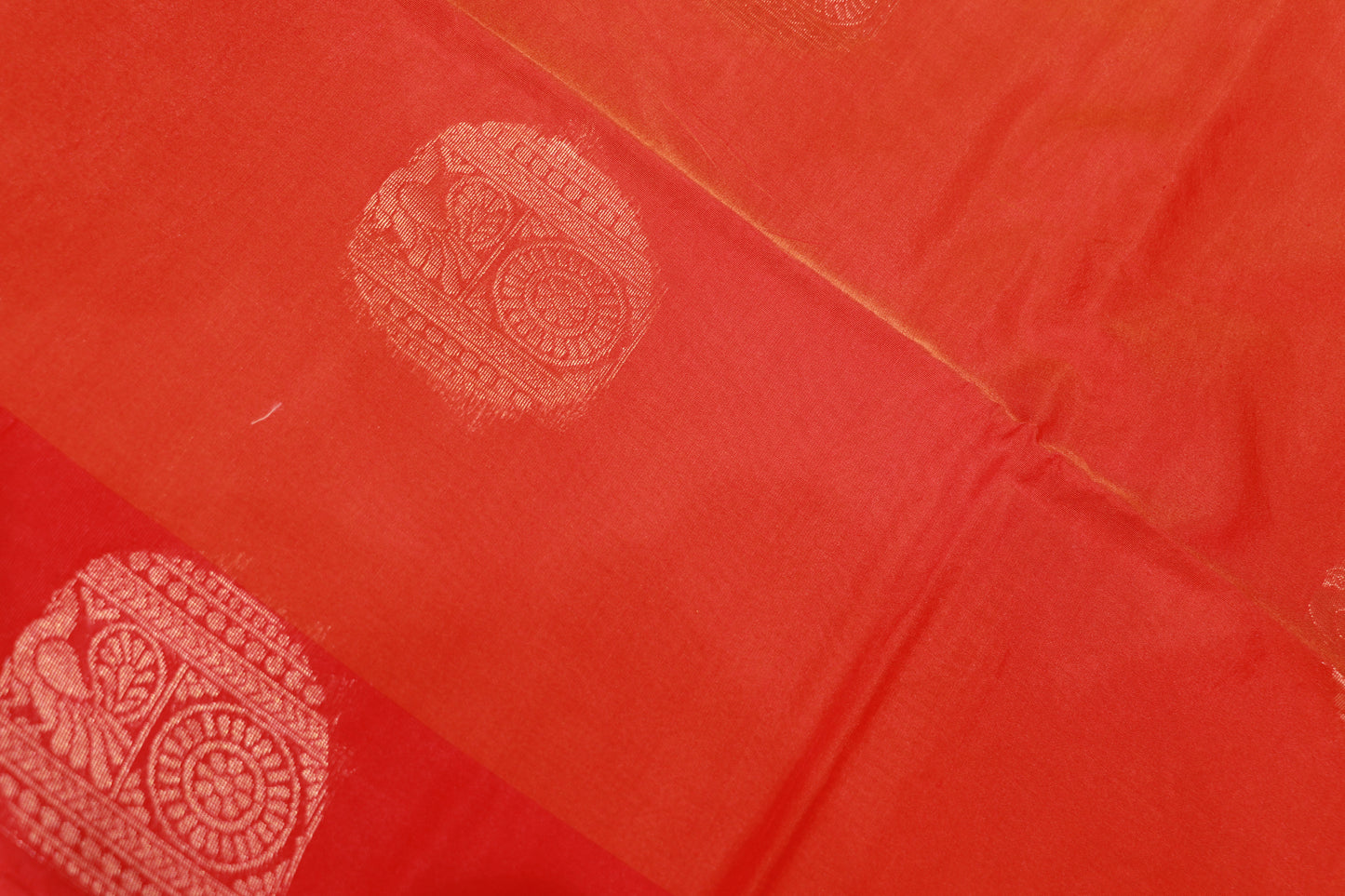 Silk Cotton Saree Orang With Red Colour - Vaishali Silks