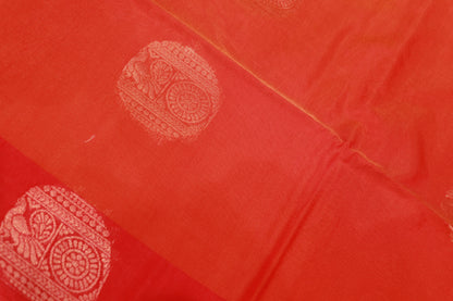 Silk Cotton Saree Orang With Red Colour - Vaishali Silks