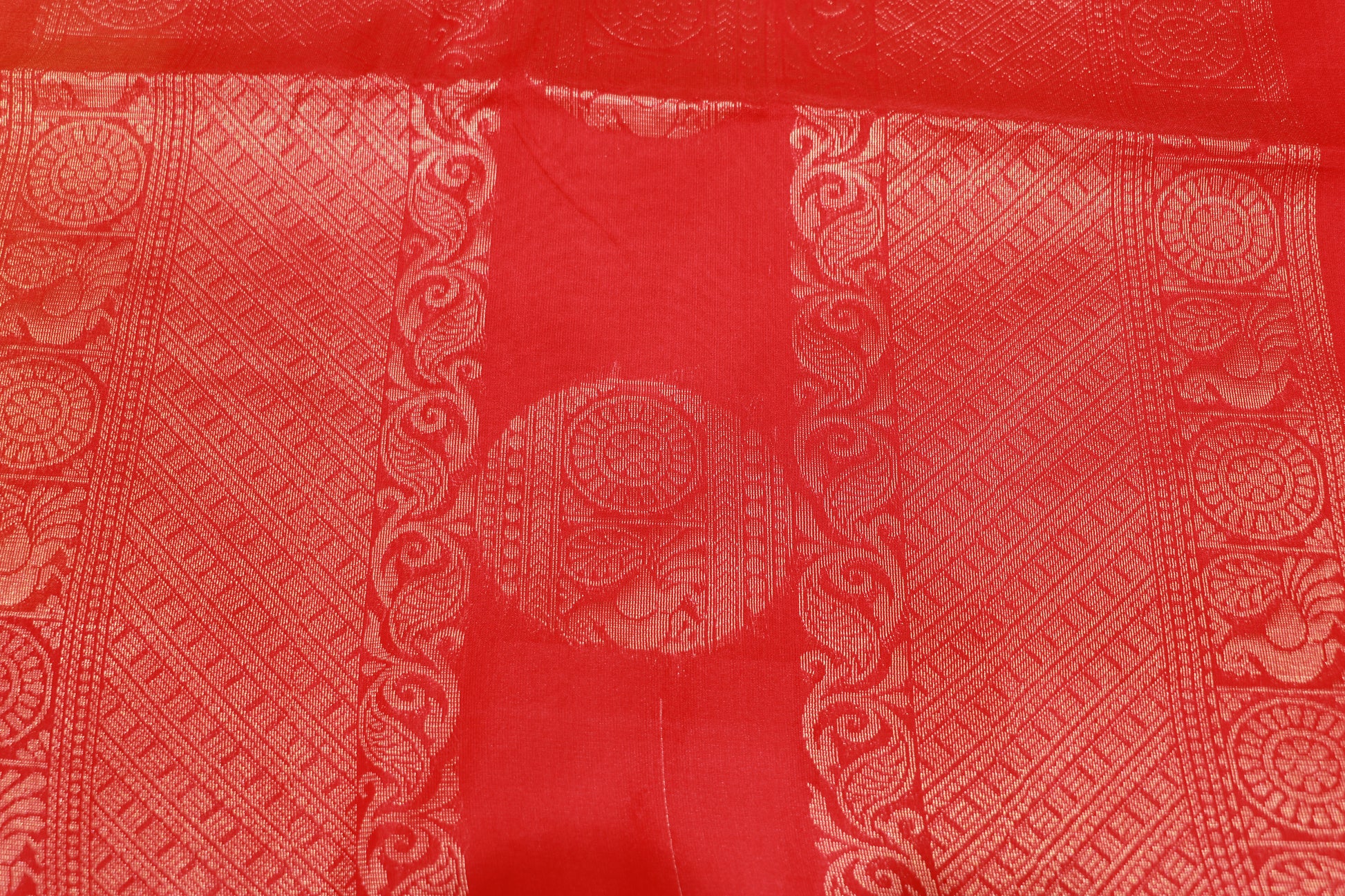 Silk Cotton Saree Orang With Red Colour - Vaishali Silks