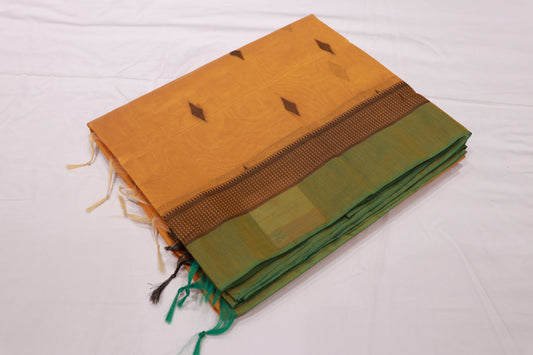 Silk Cotton Saree Yellow   With Green Colour
