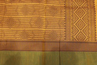 Silk Cotton Saree Yellow   With Green Colour