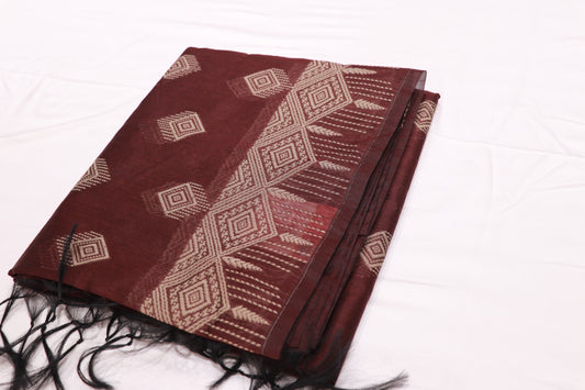 Silk Cotton Saree  brown Colour