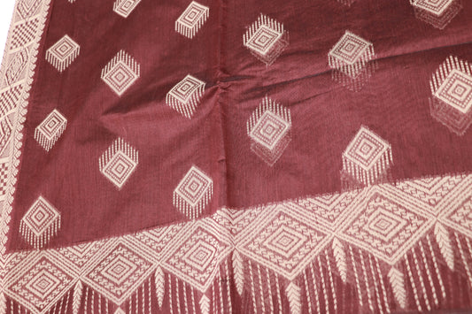 Silk Cotton Saree  brown Colour