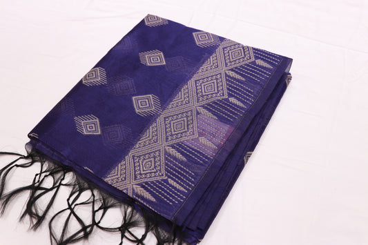 Silk Cotton  Saree Blue Colour