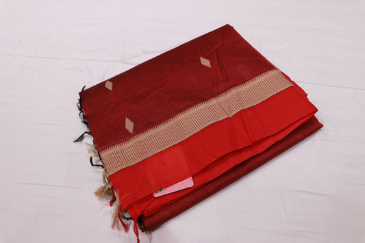 Silk  Cotton  Saree Brown With Red Colour