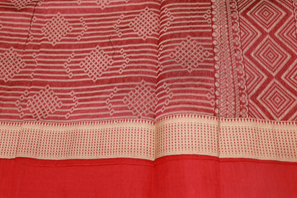 Silk  Cotton  Saree Brown With Red Colour