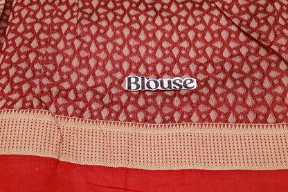 Silk  Cotton  Saree Brown With Red Colour