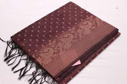 Silk  Cotton  Saree  Brown Colour - Vaishali Silks