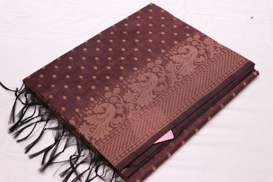 Silk  Cotton  Saree  Brown Colour - Vaishali Silks