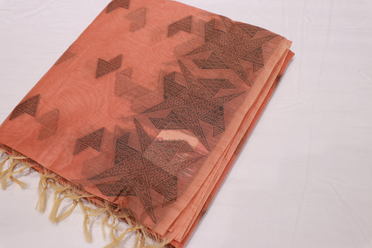 Silk Cotton Saree Peach Colour - Vaishali Silks
