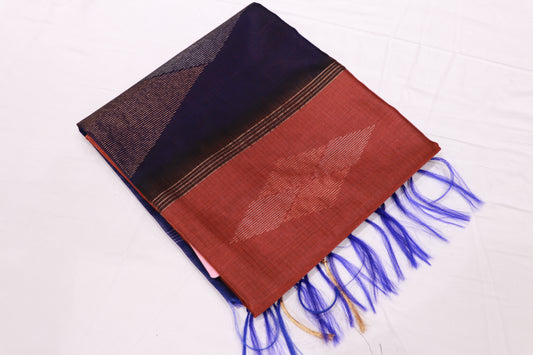 Silk Cotton  Saree Orange With Blue  Colour - Vaishali Silks