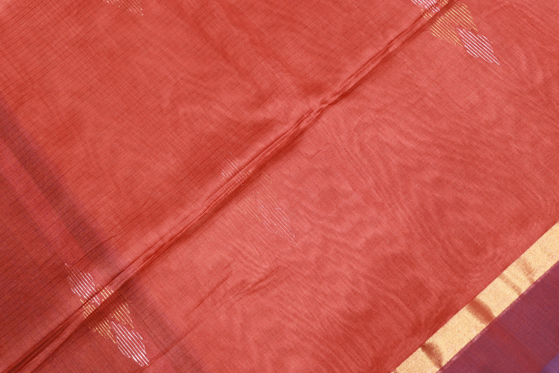 Silk Cotton  Saree Orange With Blue  Colour - Vaishali Silks