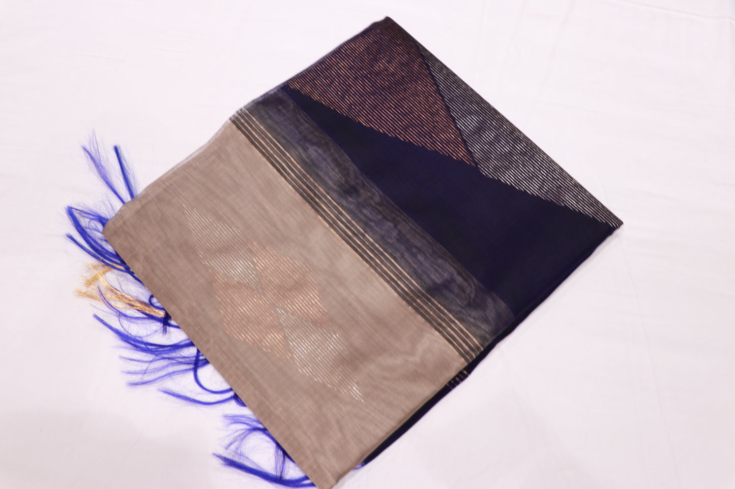 Silk  Cotton  Saree Ash  With Blue Colour