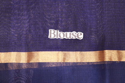 Silk  Cotton  Saree Ash  With Blue Colour