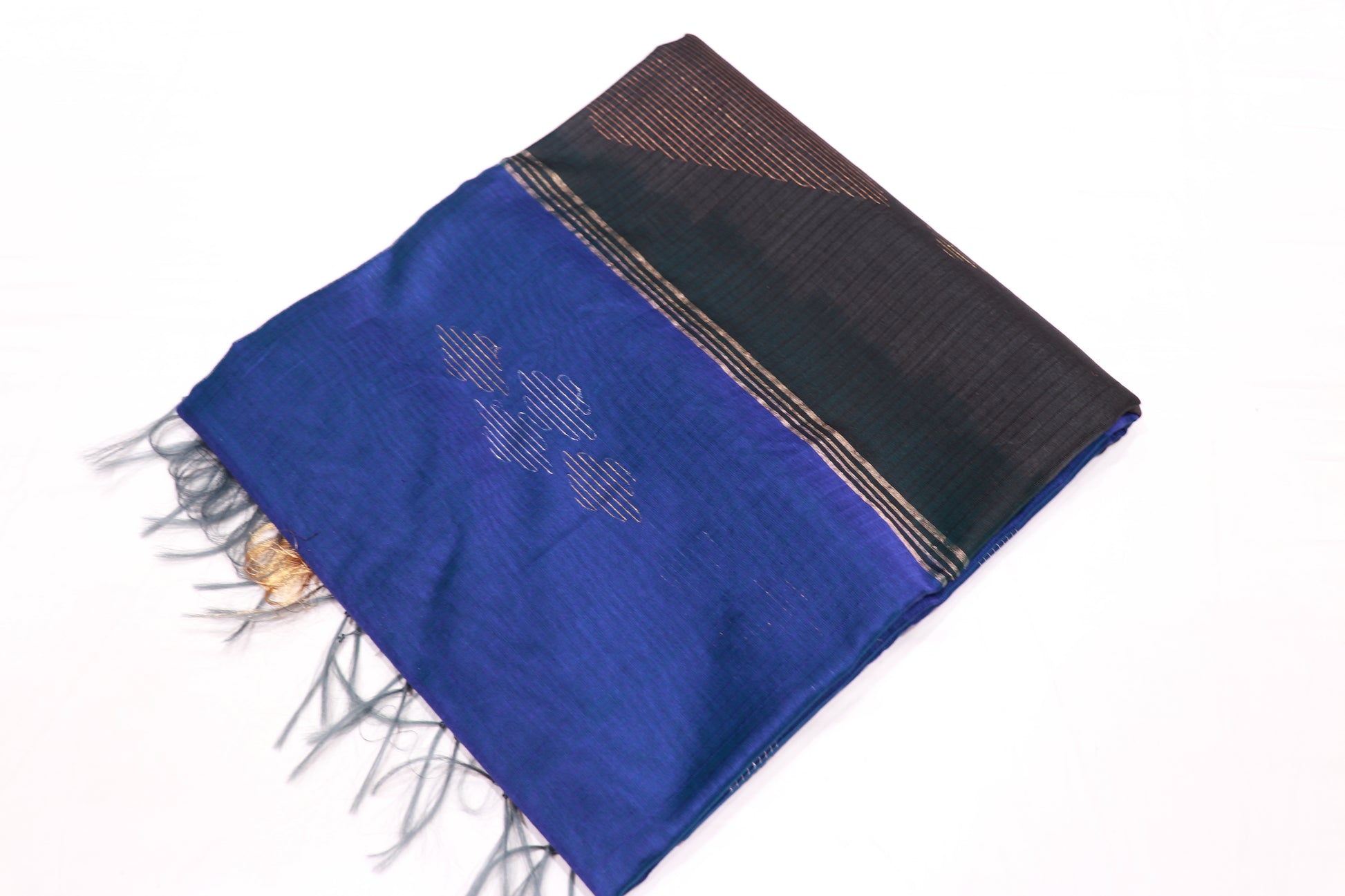 Silk Cotton Saree Blue  With  Grey Colour - Vaishali Silks