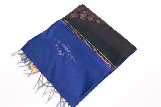 Silk Cotton Saree Blue  With  Grey Colour - Vaishali Silks