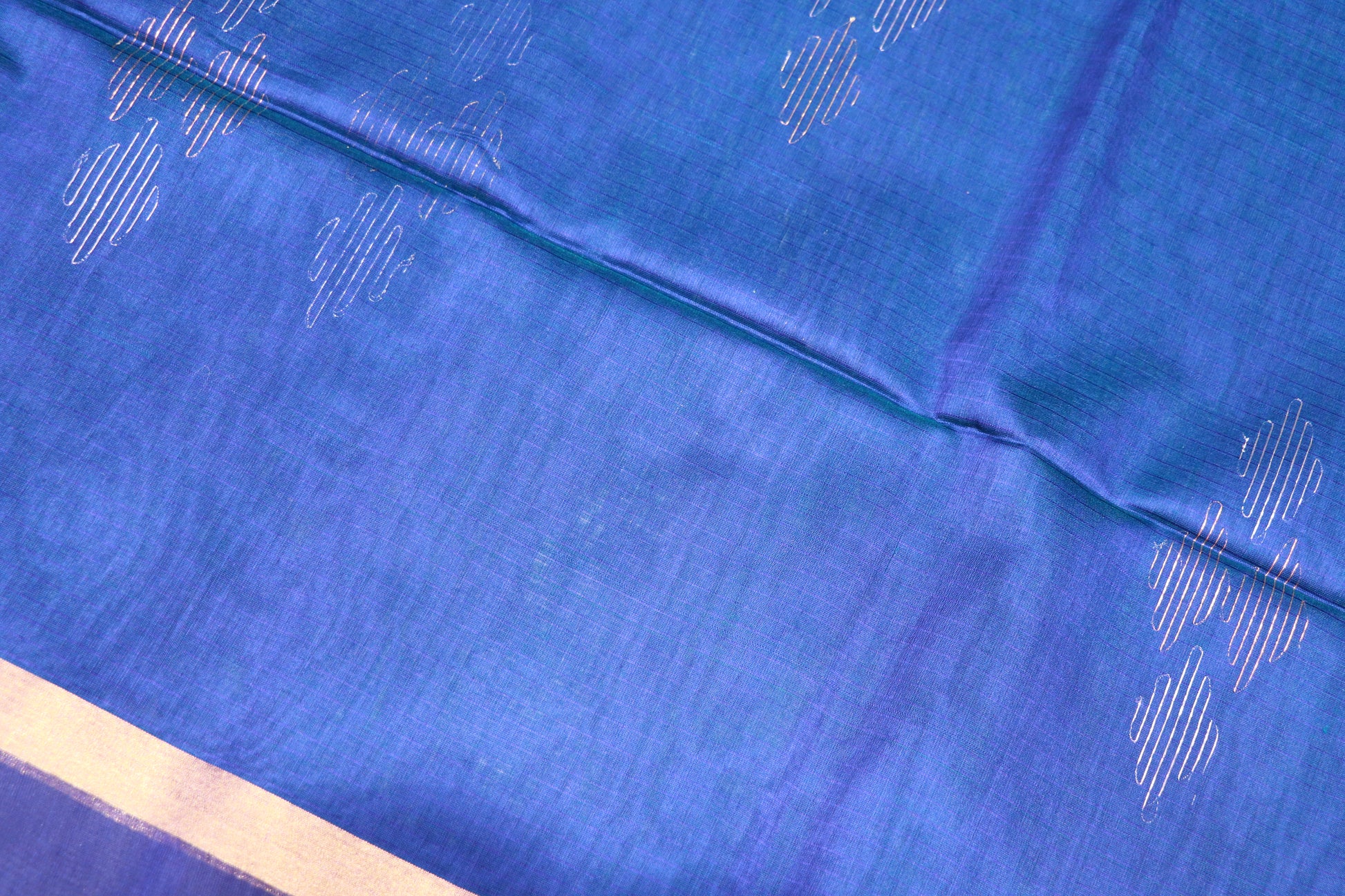 Silk Cotton Saree Blue  With  Grey Colour - Vaishali Silks