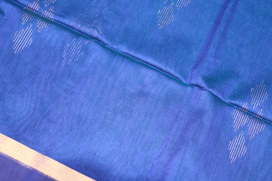 Silk Cotton Saree Blue  With  Grey Colour - Vaishali Silks