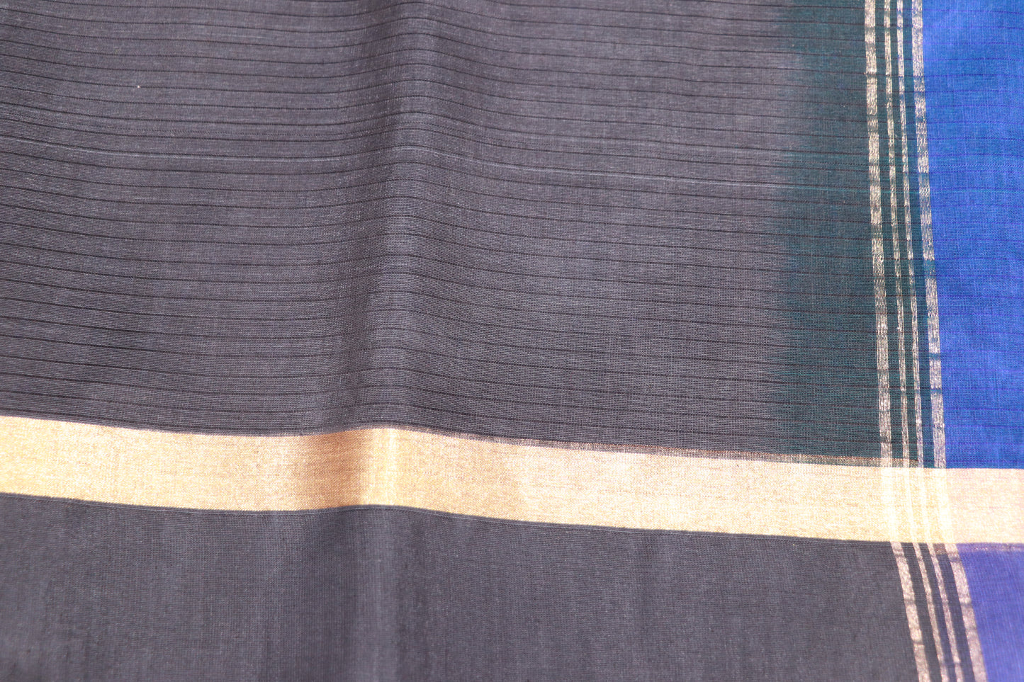 Silk Cotton Saree Blue  With  Grey Colour - Vaishali Silks