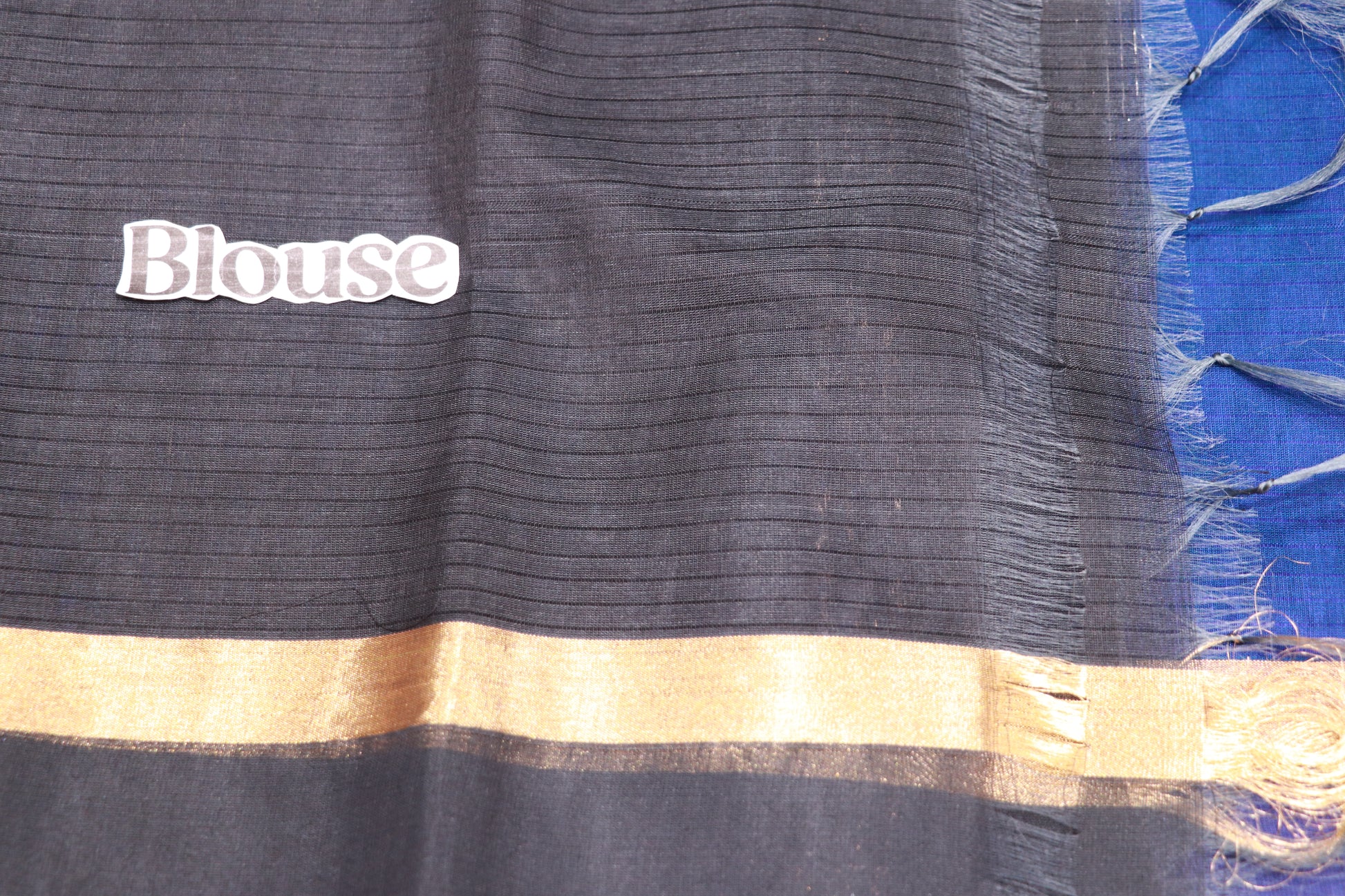 Silk Cotton Saree Blue  With  Grey Colour - Vaishali Silks