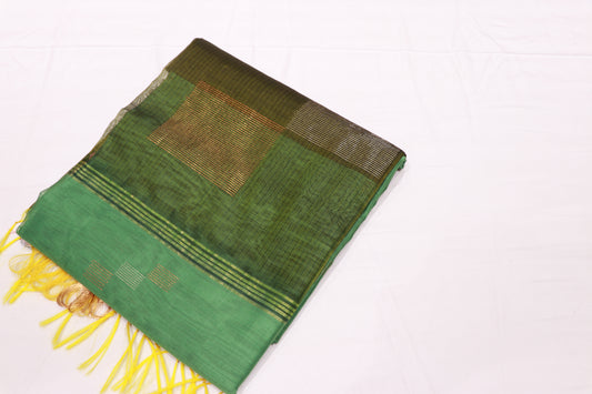 Silk Cotton Saree Pista  Green With Olive  Green  Colour - Vaishali Silks