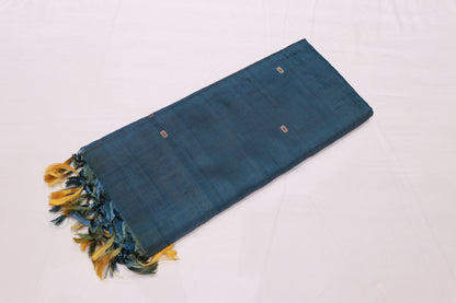 Banana Silk  Saree Yellow With Blue (WITHOUT BLOUSE)