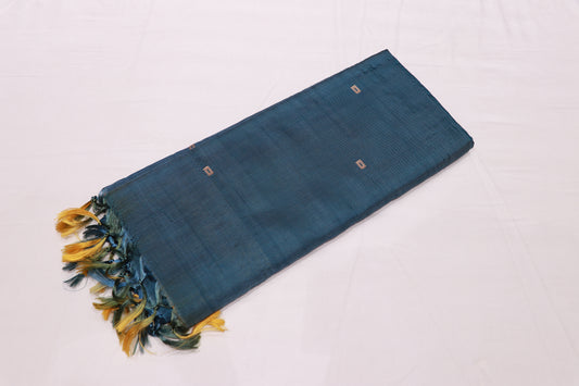 Banana Silk  Saree Yellow With Blue (WITHOUT BLOUSE)