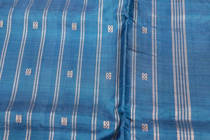 Banana Silk  Saree Blue with Mustard (WITHOUT BLOUSE)