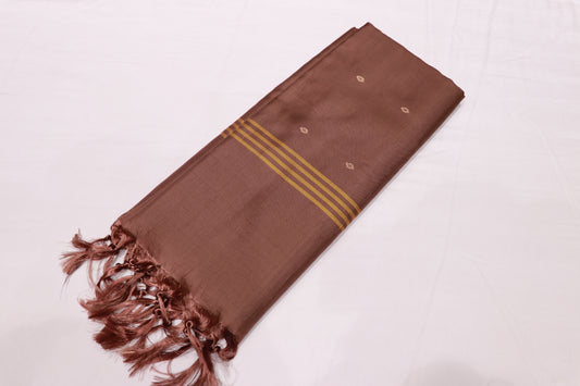 Banana  Silk  Saree Brown With Violet  (WITHOUT BLOUSE)