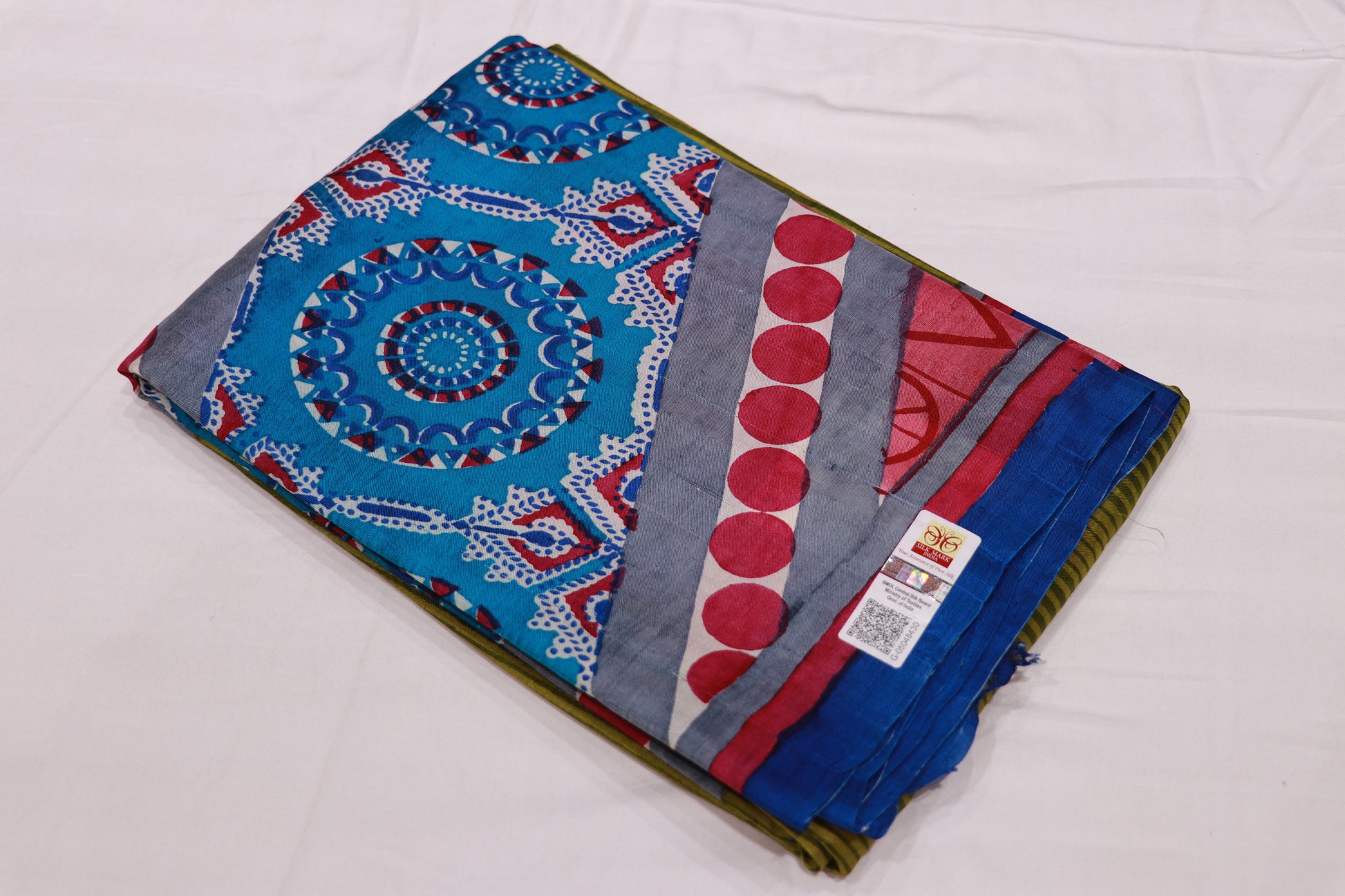 Tusser saree Green With Red - Vaishali Silks