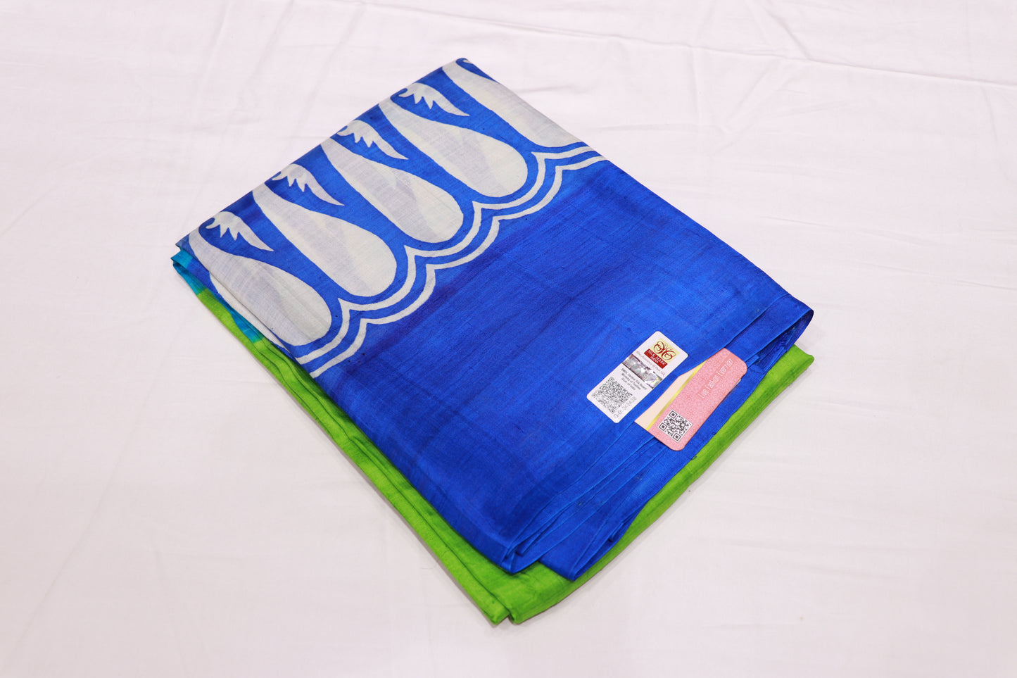 Pure Tassuer Saree Green With Blue - Vaishali Silks