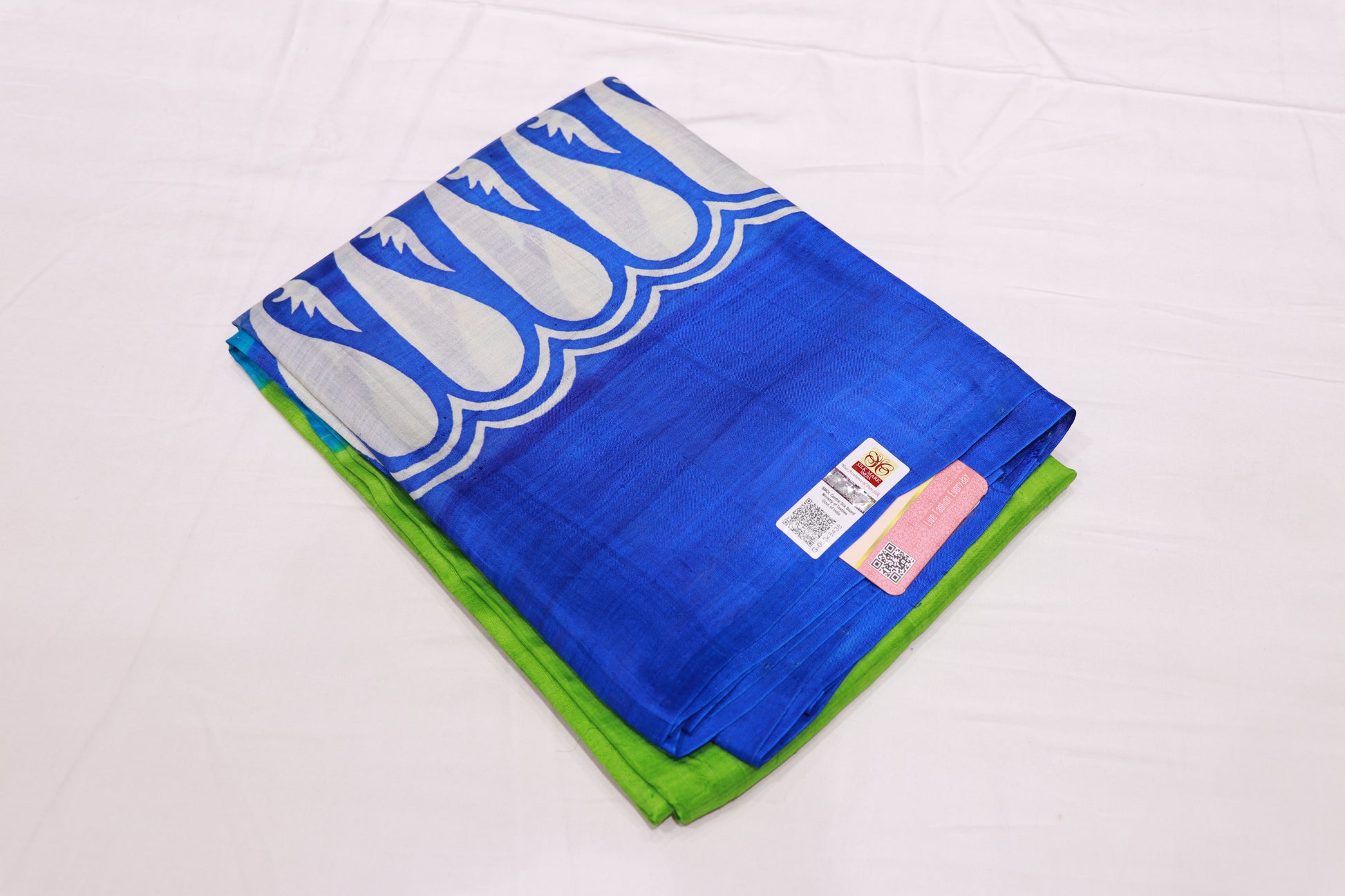 Pure Tassuer Saree Green With Blue - Vaishali Silks