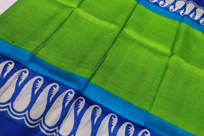 Pure Tassuer Saree Green With Blue - Vaishali Silks