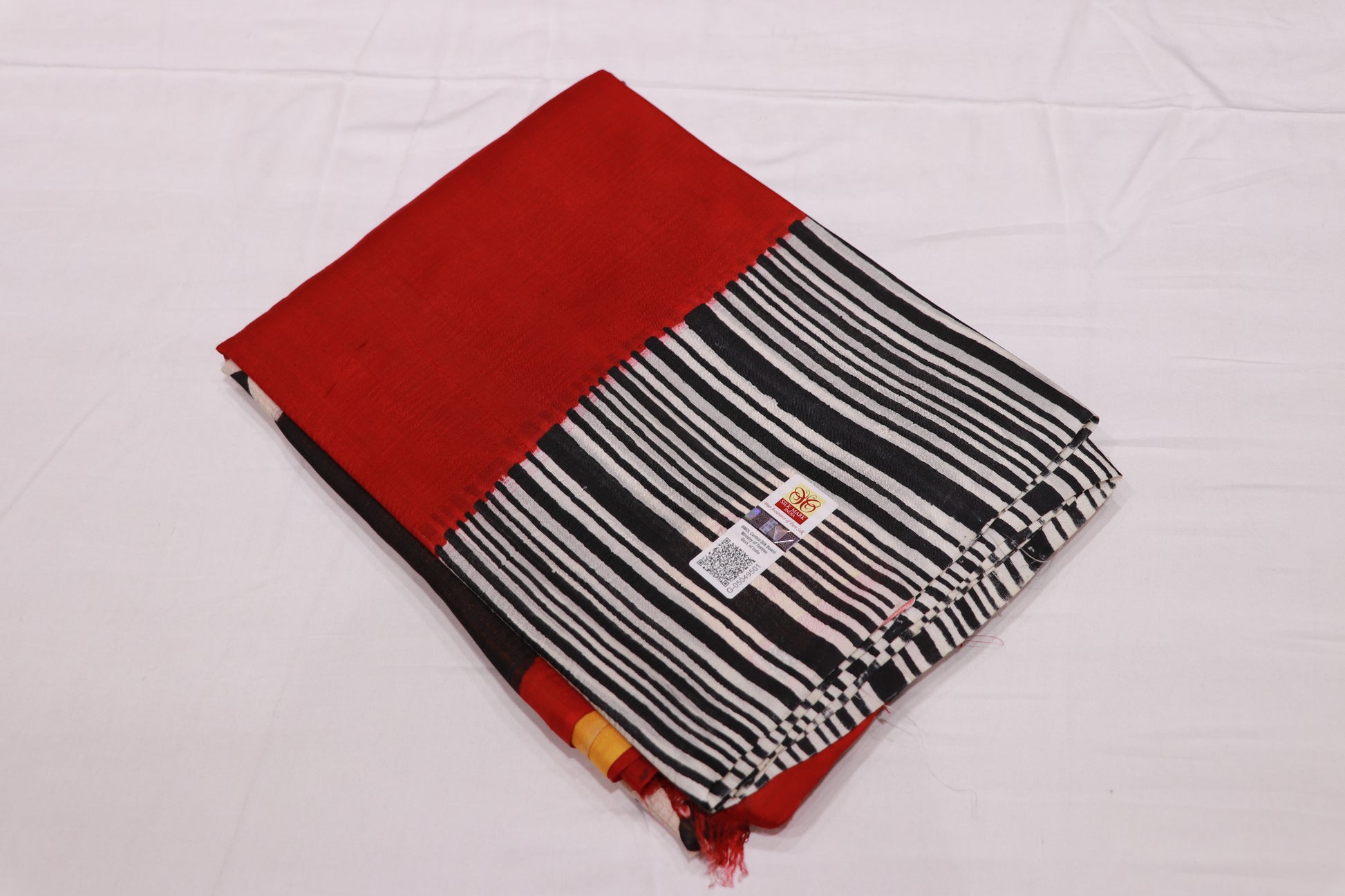 Pure Tusser Saree Red With Black - Vaishali Silks