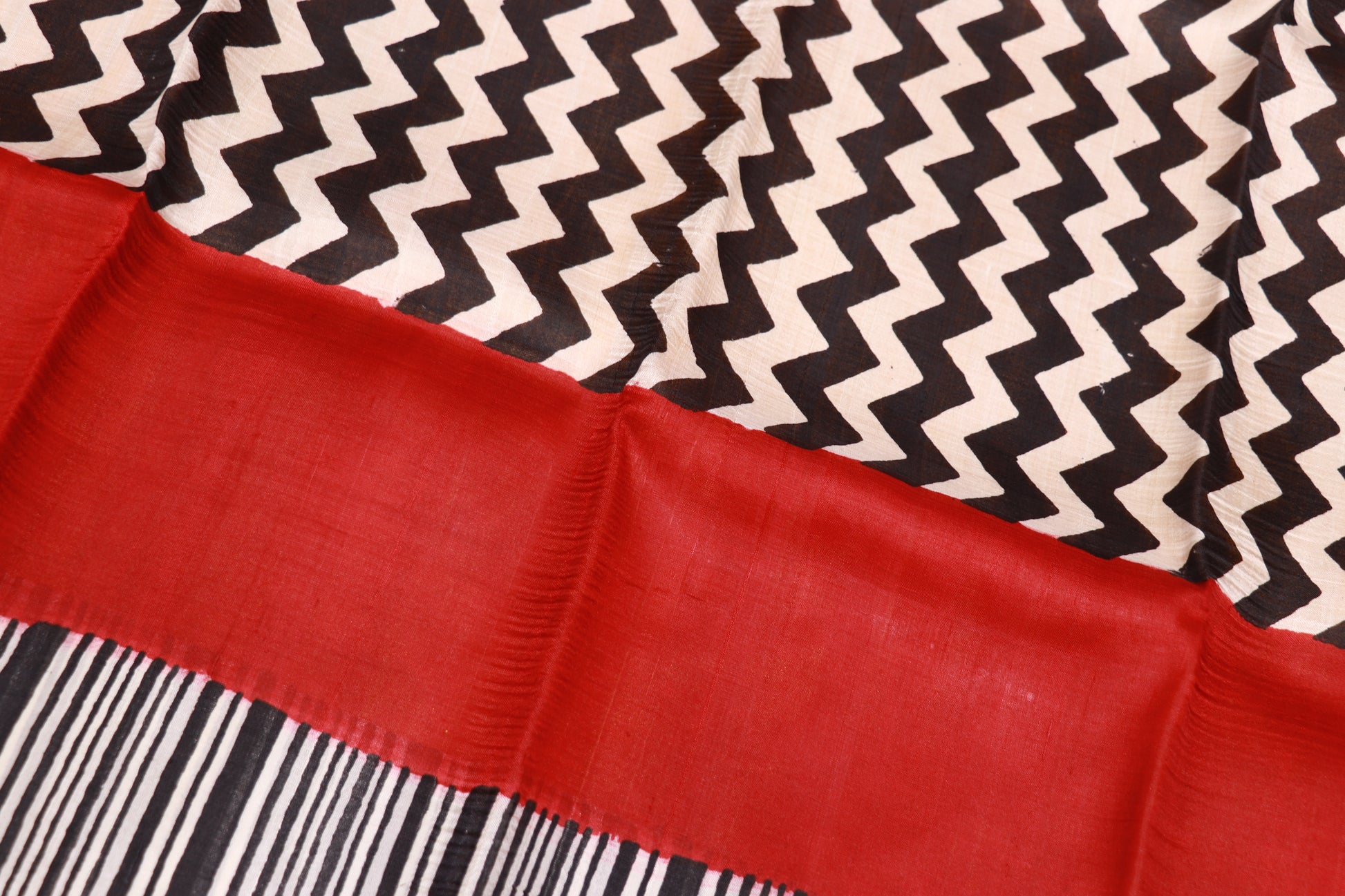 Pure Tusser Saree Red With Black - Vaishali Silks