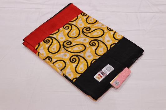 Pure Tusser Saree   Yello Black Colour
