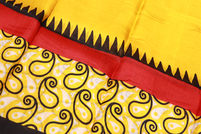 Pure Tusser Saree   Yello Black Colour