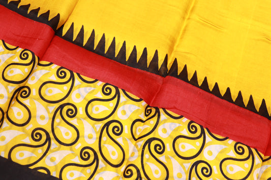 Pure Tusser Saree   Yello Black Colour