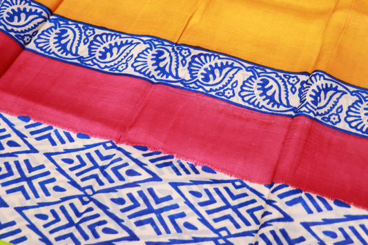 Pure Tusser Saree Yello With Green Colour