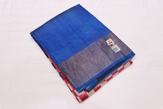Pure Tusser Saree Pink With Blue Colour