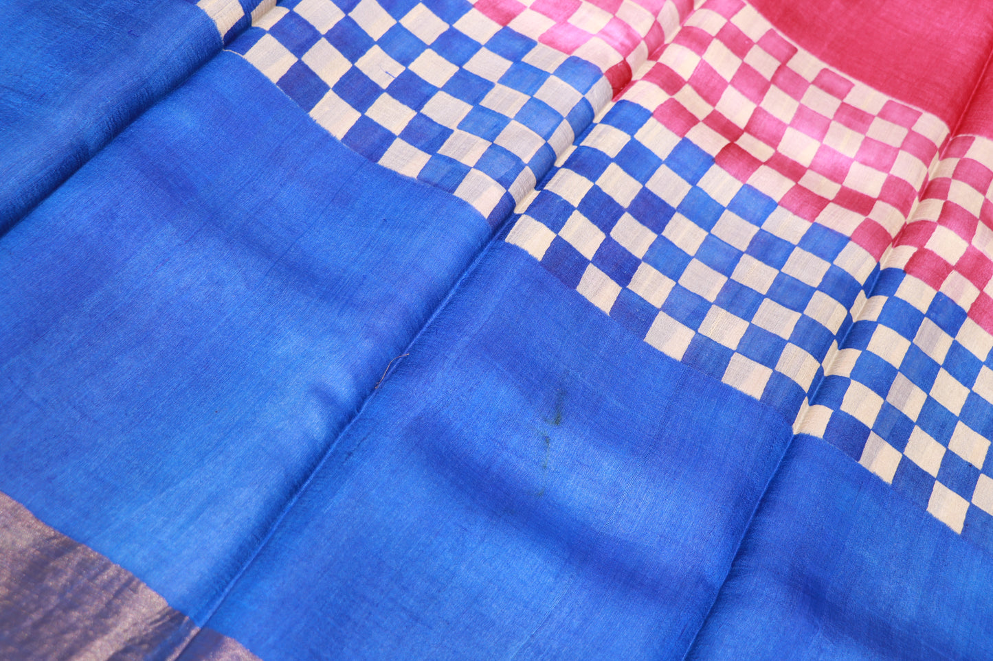 Pure Tusser Saree Pink With Blue Colour