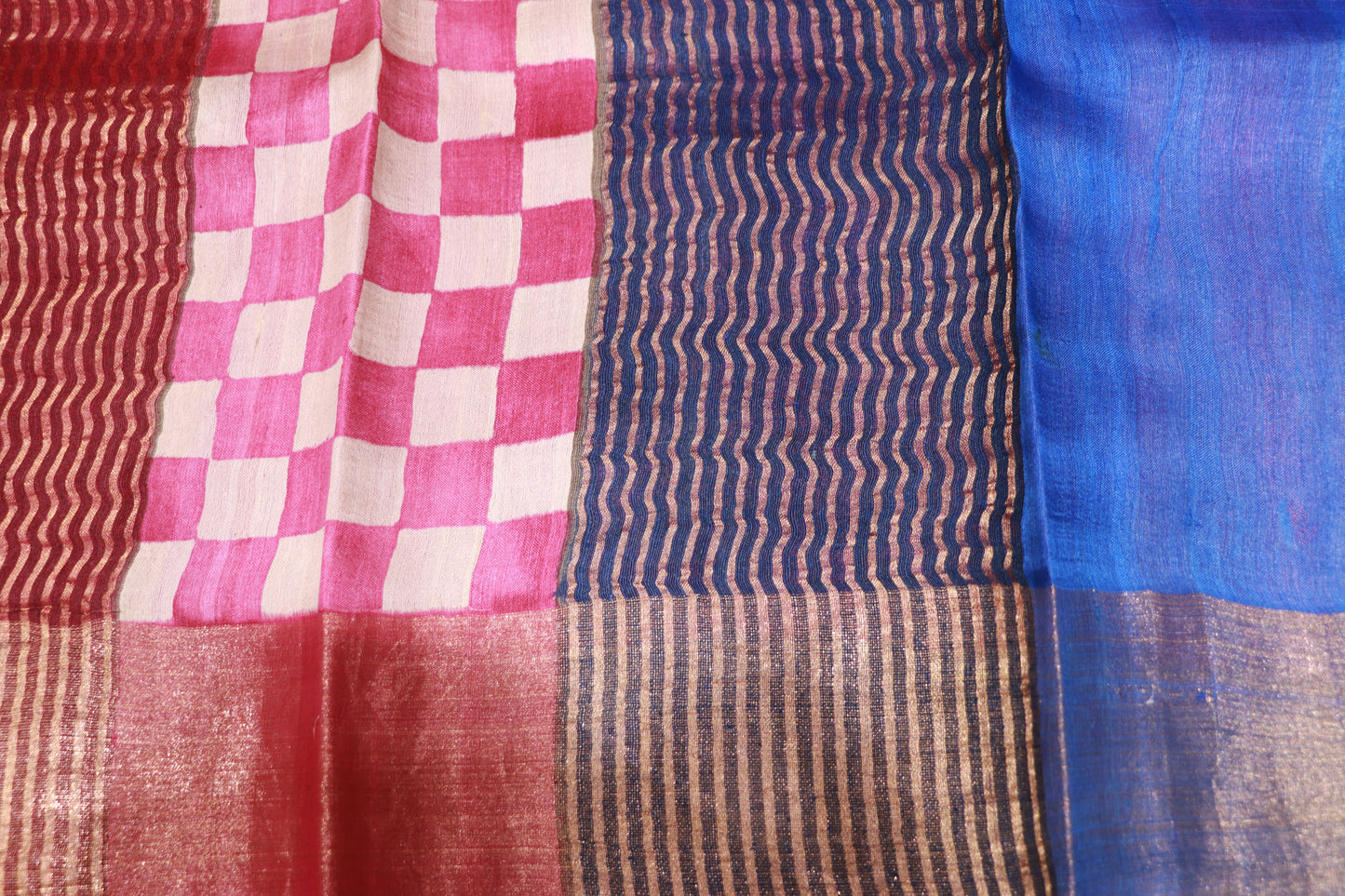 Pure Tusser Saree Pink With Blue Colour