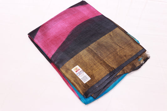 Pure Tusser Saree Blue  With Black