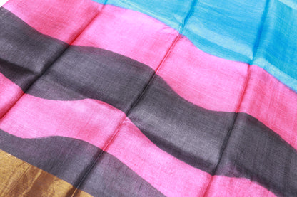 Pure Tusser Saree Blue  With Black