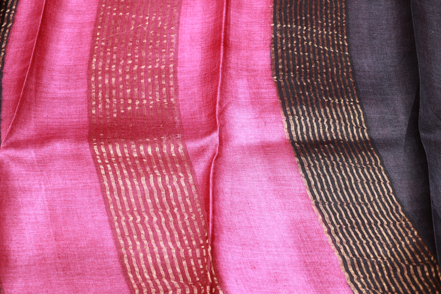 Pure Tusser Saree Blue  With Black