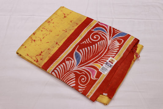 Pure Tusser Saree  Yellow With Red colour