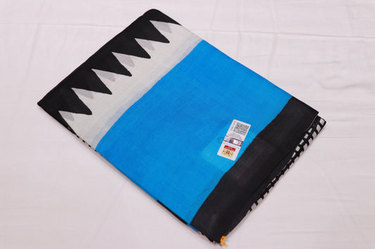 Pure Tusser Saree Blue With Black Colour